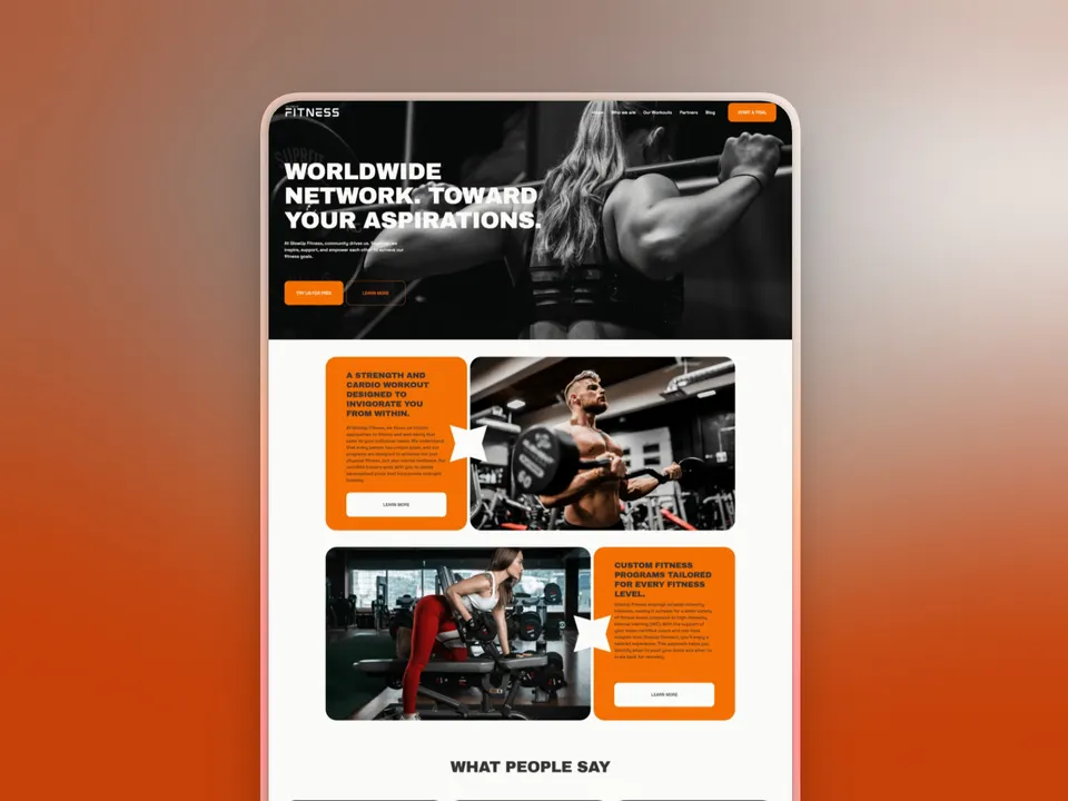 GlowUp Fitness, website mockup