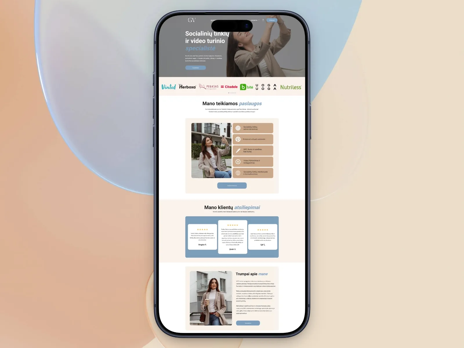 Giedrės medija, website mockup 2