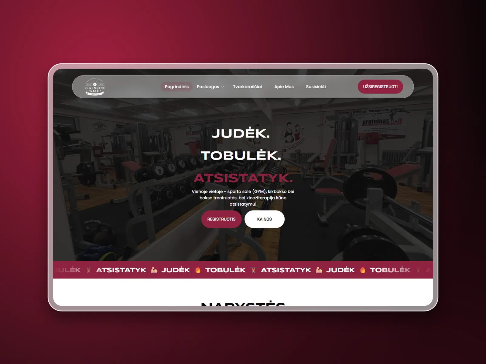 Kovotojas, website mockup 1