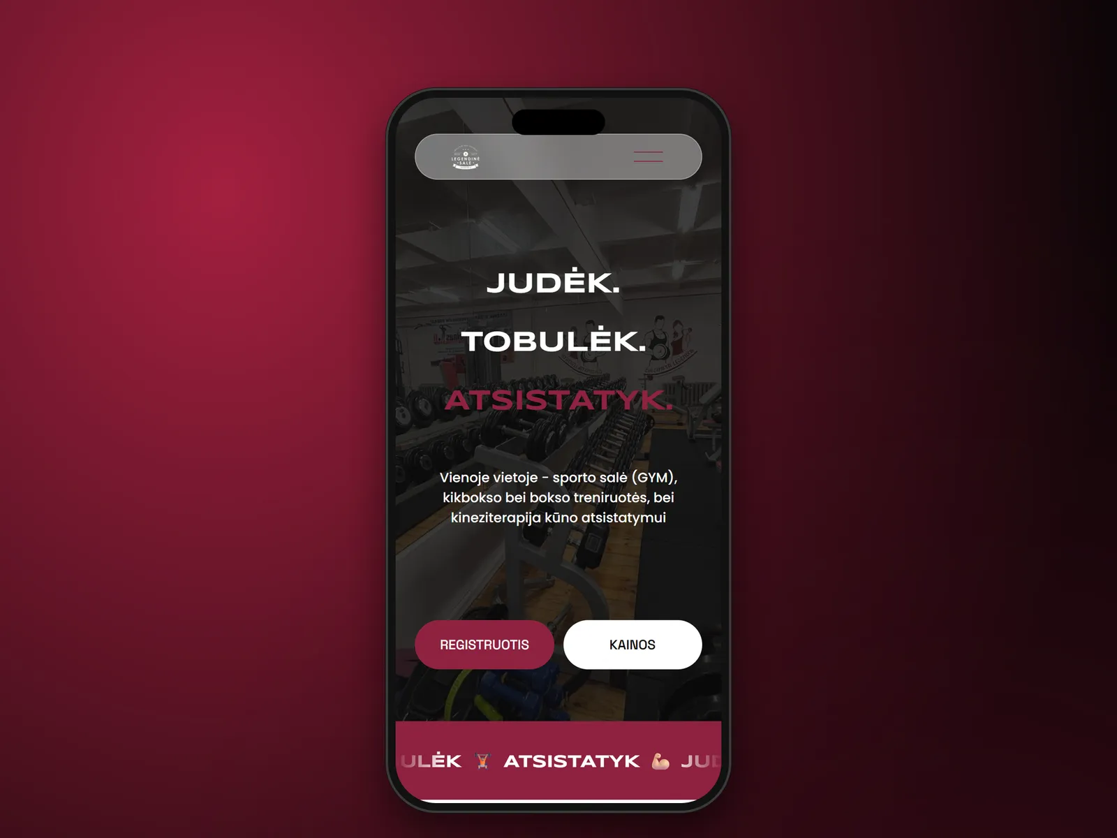 Kovotojas, website mockup 3