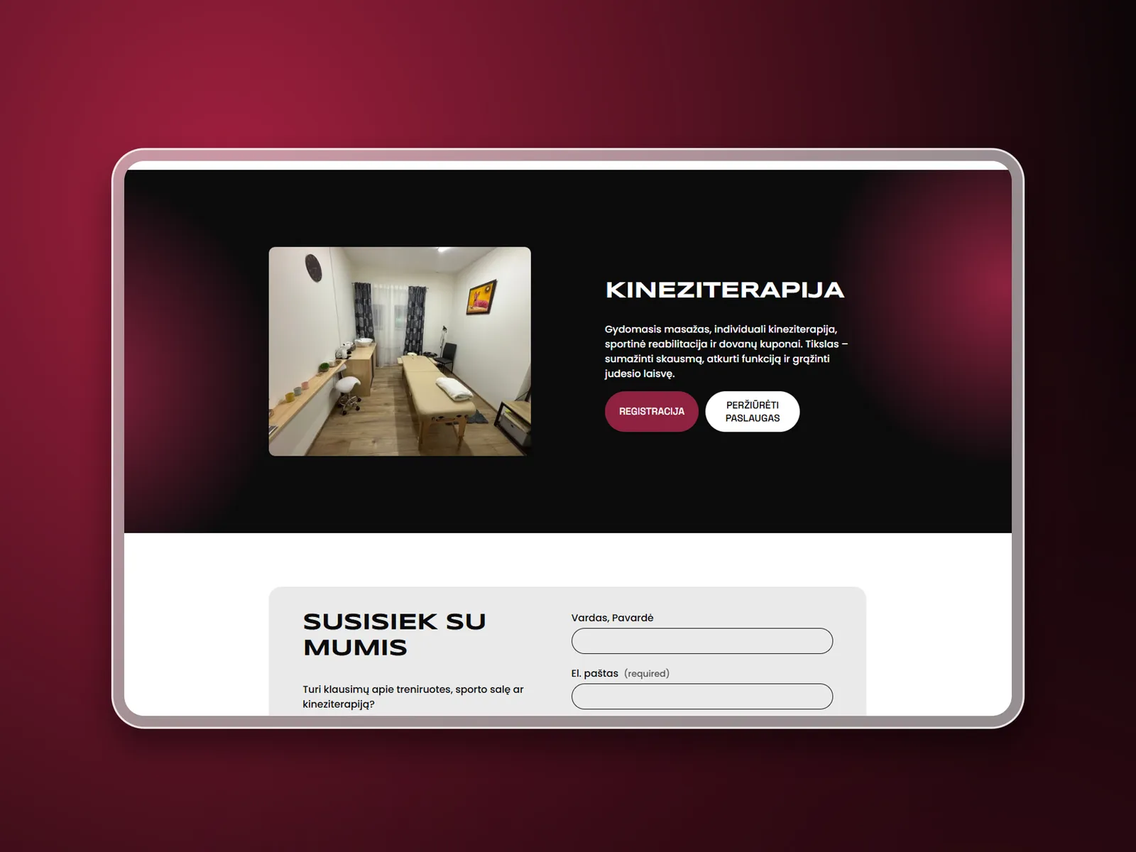Kovotojas, website mockup 4