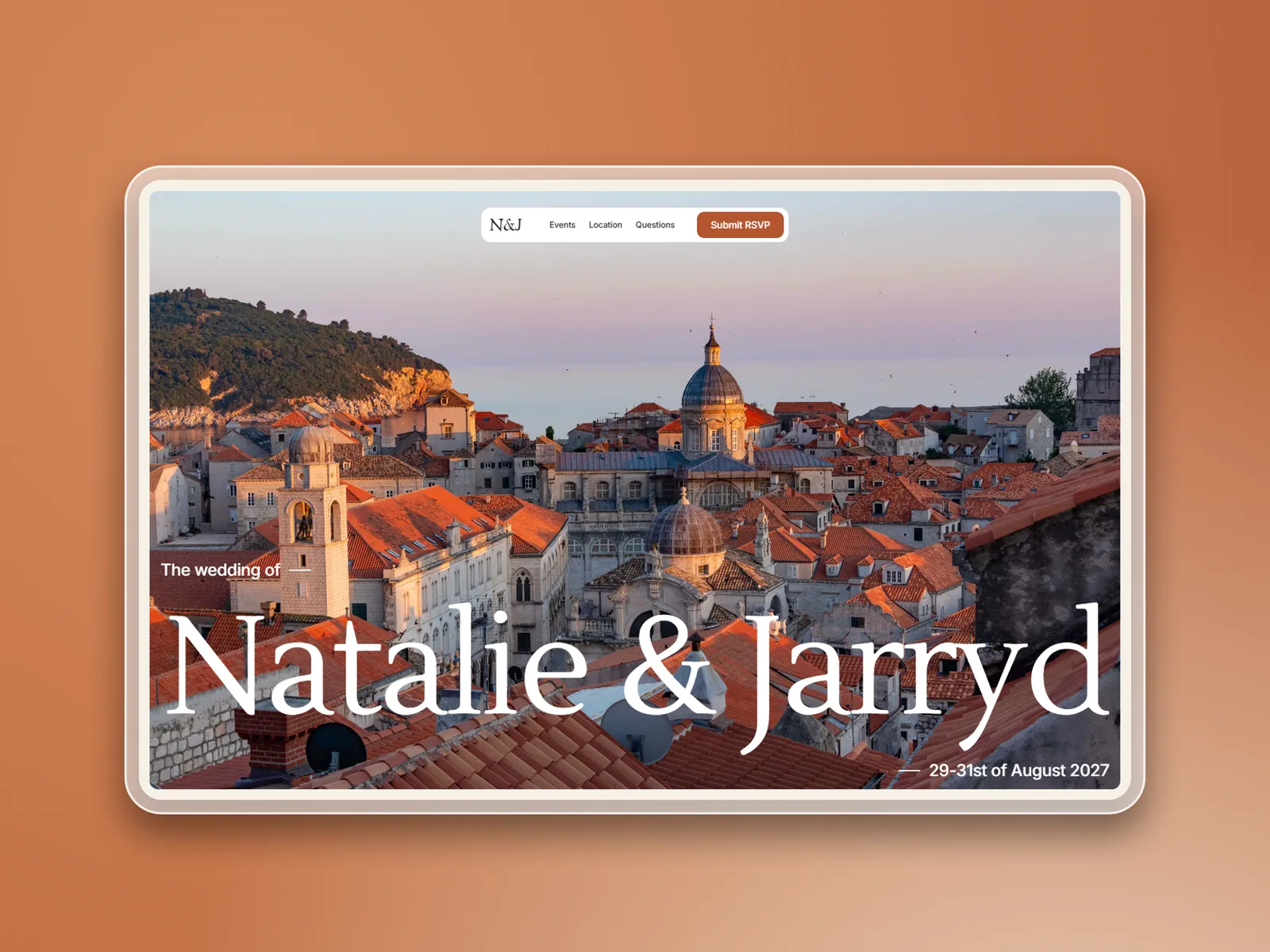 Natalie & Jarryd, website mockup 1